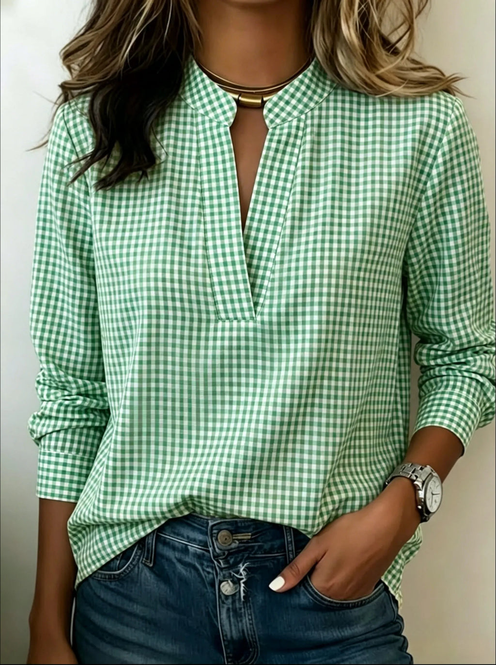 Today 50% Off🔥Women’s Classic Gingham Split V-Neck Blouse