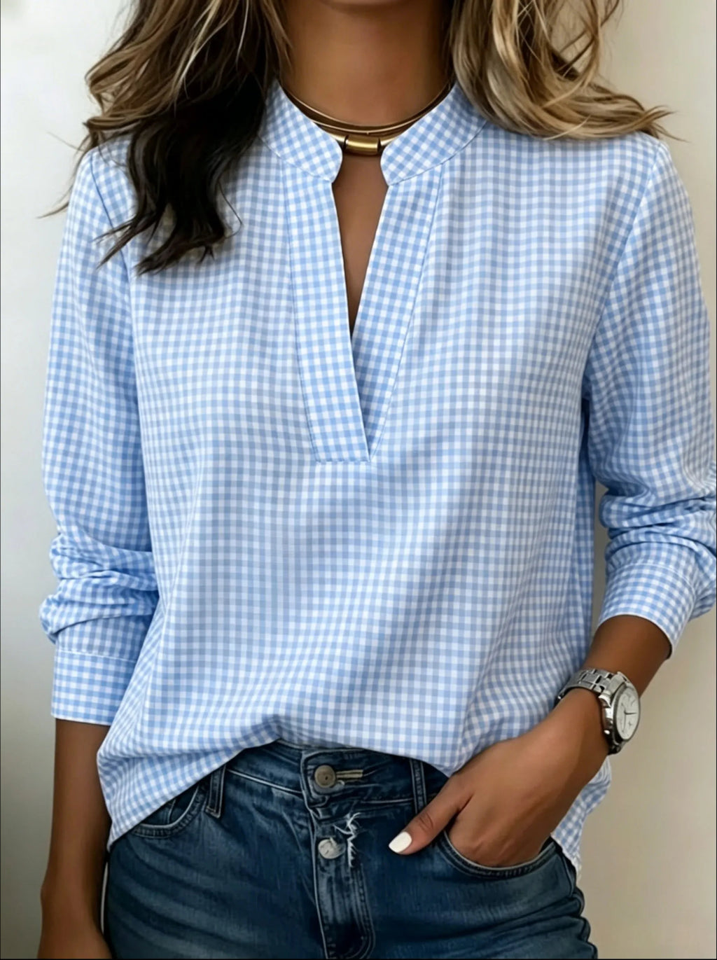 Today 50% Off🔥Women’s Classic Gingham Split V-Neck Blouse