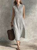 Women’s Casual Cotton-Linen Sleeveless Midi Dress