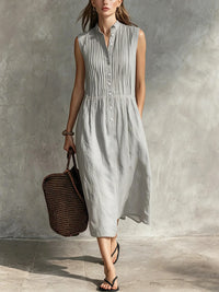 Women’s Casual Cotton-Linen Sleeveless Midi Dress
