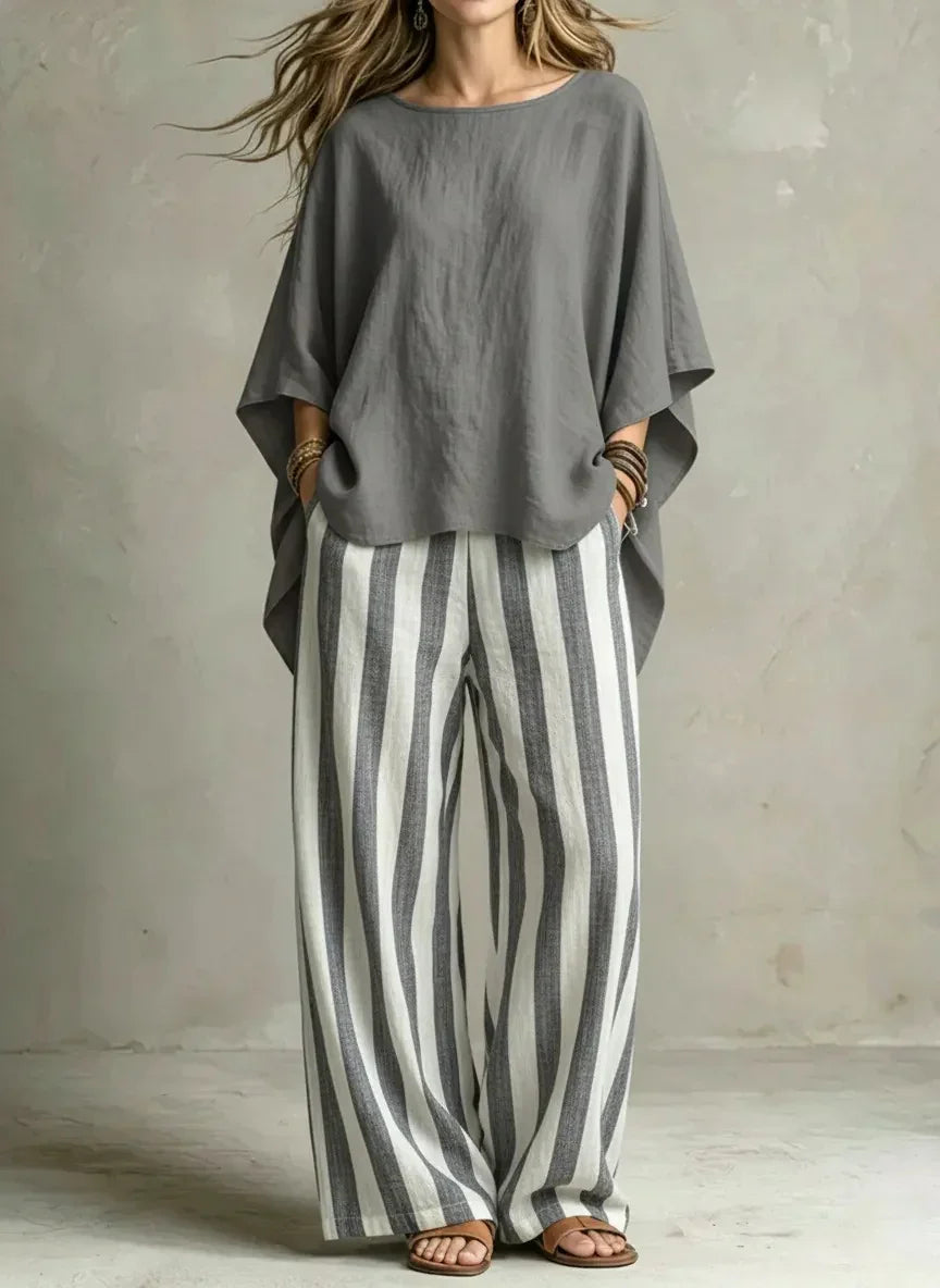 Women's Relaxed Linen Stripe Wide-Leg Set