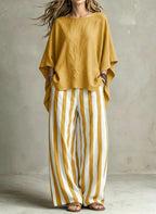 Women Relaxed Linen Stripe Wide-Leg Set