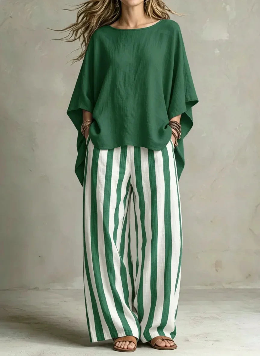 Women's Relaxed Linen Stripe Wide-Leg Set