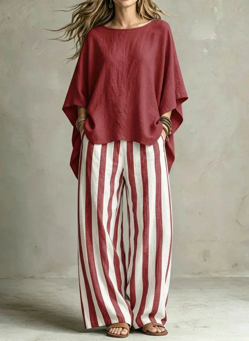 Women's Relaxed Linen Stripe Wide-Leg Set