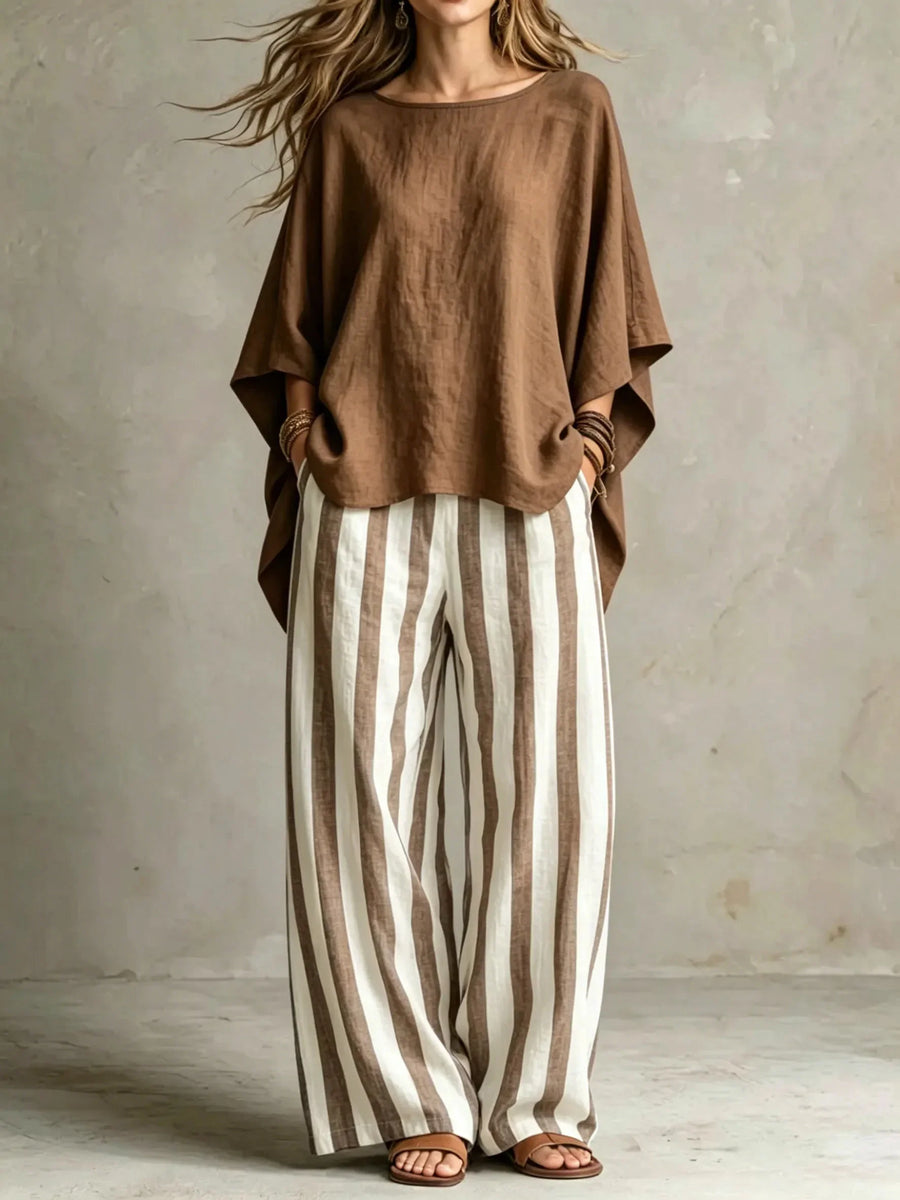 Women's Relaxed Linen Stripe Wide-Leg Set