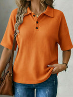 Women's T Shirt Polo Shirts Waffle Knit Tops Tee Top Solid Color Graphic Plain Fashion Classic Casual Short Sleeve Shirt Collar Regular Tops Daily Going out Weekend Black White Red Sky Blue Orange