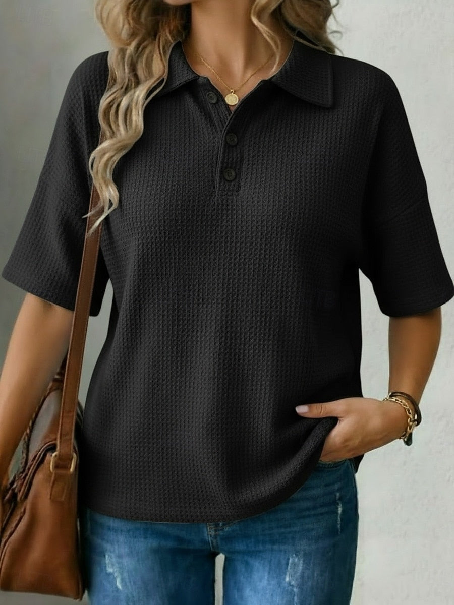Women's T Shirt Polo Shirts Waffle Knit Tops Tee Top Solid Color Graphic Plain Fashion Classic Casual Short Sleeve Shirt Collar Regular Tops Daily Going out Weekend Black White Red Sky Blue Orange