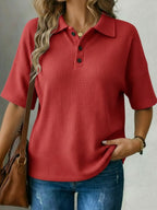 Women's T Shirt Polo Shirts Waffle Knit Tops Tee Top Solid Color Graphic Plain Fashion Classic Casual Short Sleeve Shirt Collar Regular Tops Daily Going out Weekend Black White Red Sky Blue Orange