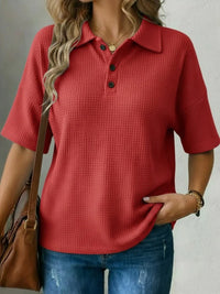 Women's T Shirt Polo Shirts Waffle Knit Tops Tee Top Solid