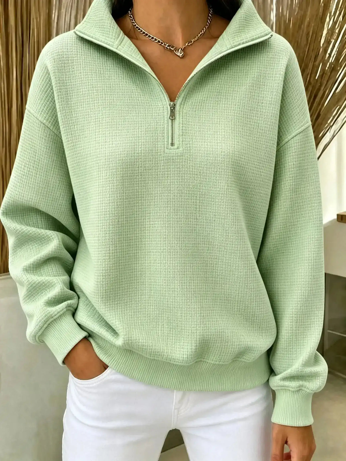 Women's Waffle Knit Quarter-Zip Sweatshirt