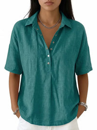 New Arrivals🔥Women's Classic Linen Shirt Collar Short Sleeve Shirt T Shirts