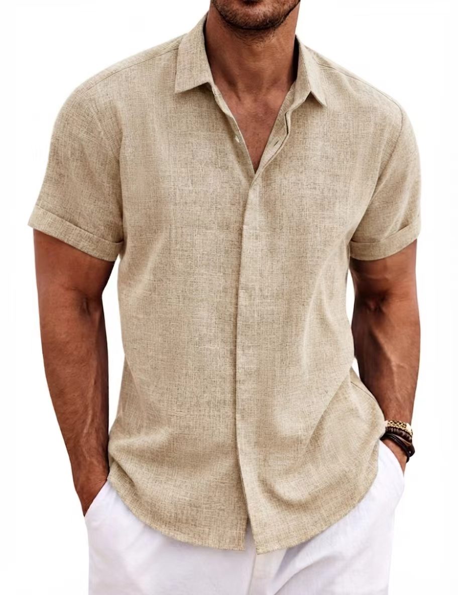 Men's Casual Short Sleeve Cotton Linen Shirt - Summer Beach Button-Down Shirt