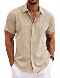 Men's Casual Short Sleeve Cotton Linen Shirt - Summer Beach Button-Down Shirt