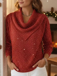 🎄 CLEARANCE SALE🔥 Vintage Soft Triangle Neck Sequined Shiny Sweater Top