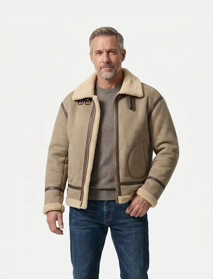 Men’s Premium Shearling Sheepskin Bomber Jacket KDKMO50