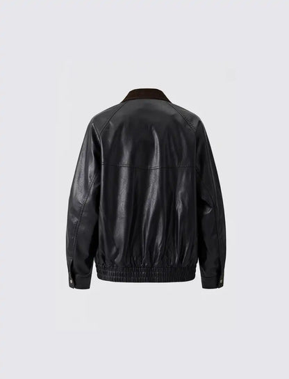 Black Sheep Leather Jacket Brown Collar | Handmade Trucker Bomber KDKJ523