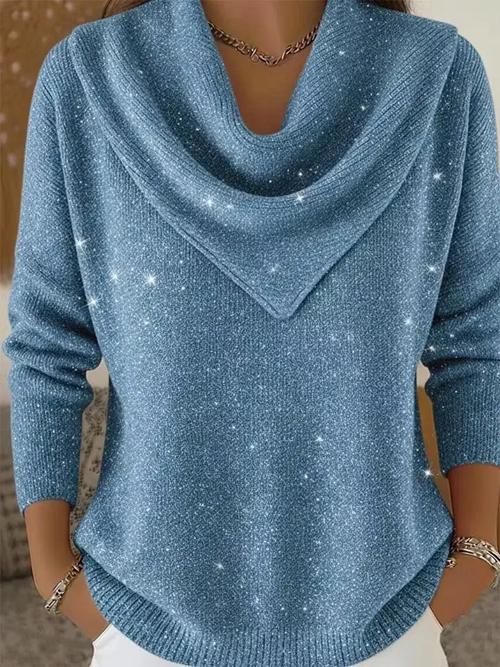 🎄 CLEARANCE SALE🔥 Vintage Soft Triangle Neck Sequined Shiny Sweater Top