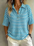 CLEARANCE SALE 49% off Women'S Fashion Striped Waffle Short-Sleeved Polo Shirt