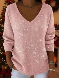 🎄 CLEARANCE SALE🔥 Women's V-neck Solid Color Loose Shiny Sweater