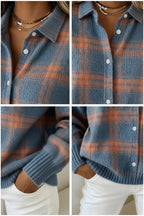 CLEARANCE SALE🔥 Women's Plaid Print Casual Cotton Buttoned Cardigan Sweater