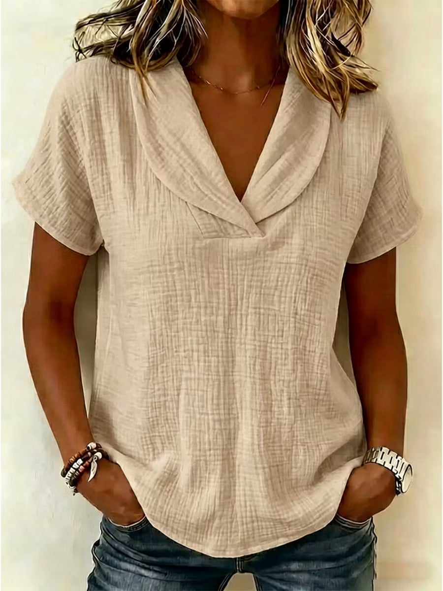 New Arrivals🔥 Women's Peter Pan Collar V-neck Short-sleeve Cotton-linen Top