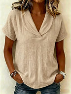 New Arrivals🔥 Women's Peter Pan Collar V-neck Short-sleeve Cotton-linen Top