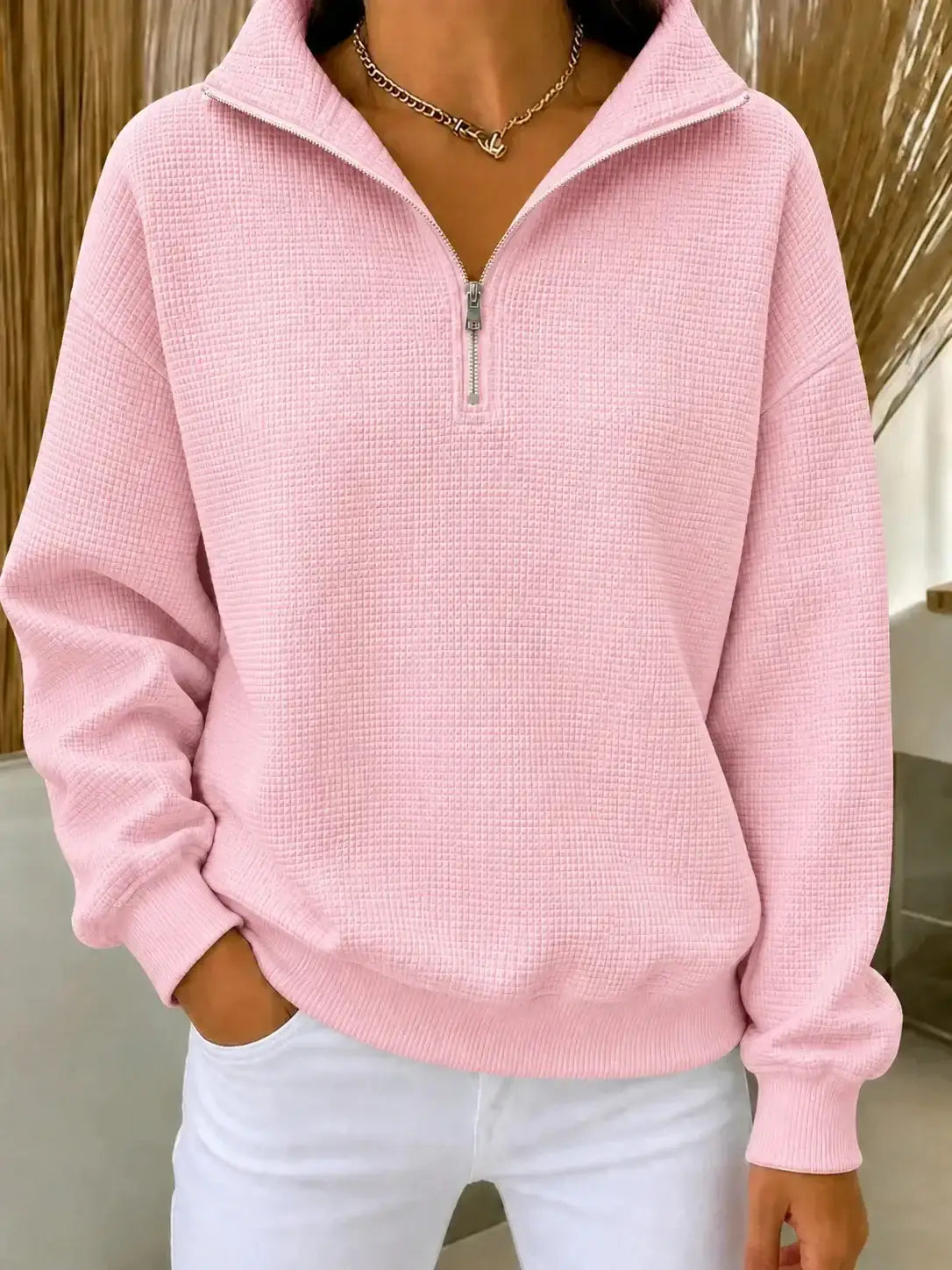 New Arrivals🔥Women's Waffle Knit Quarter-Zip Sweatshirt
