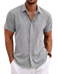 Men's Casual Short Sleeve Cotton Linen Shirt - Summer Beach Button-Down Shirt