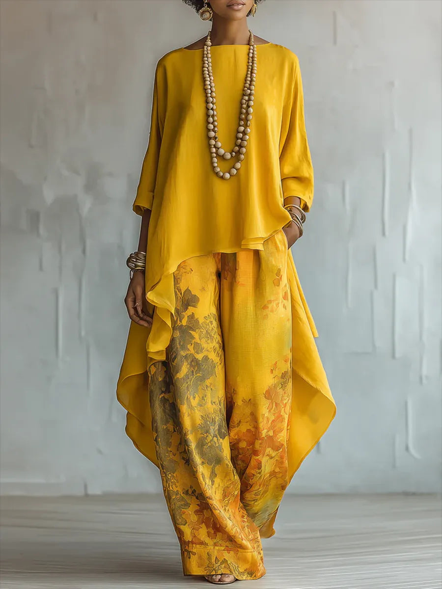 Elegant Artistic Floral Print Two-piece Set