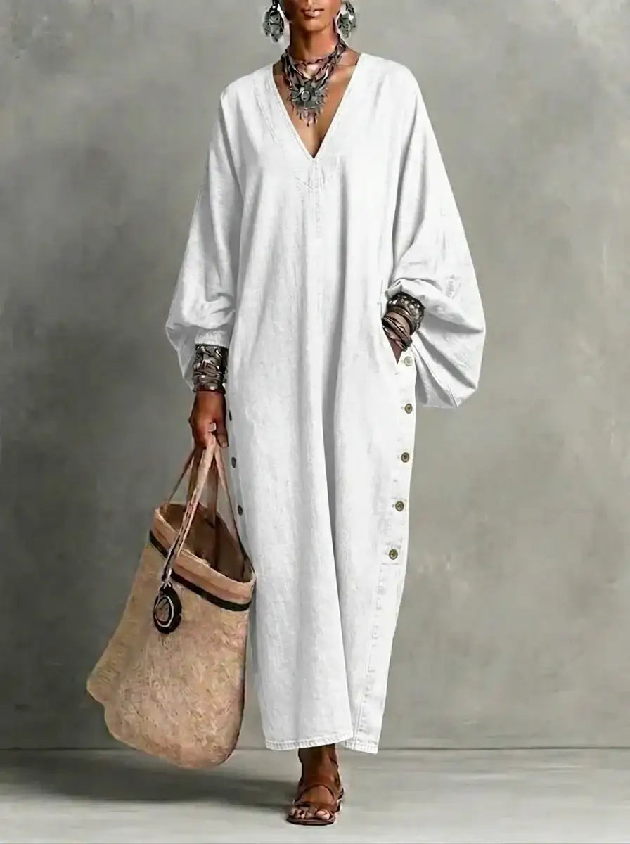HOT SALE🌸 Women’s Casual V-neck Button Denim Dress