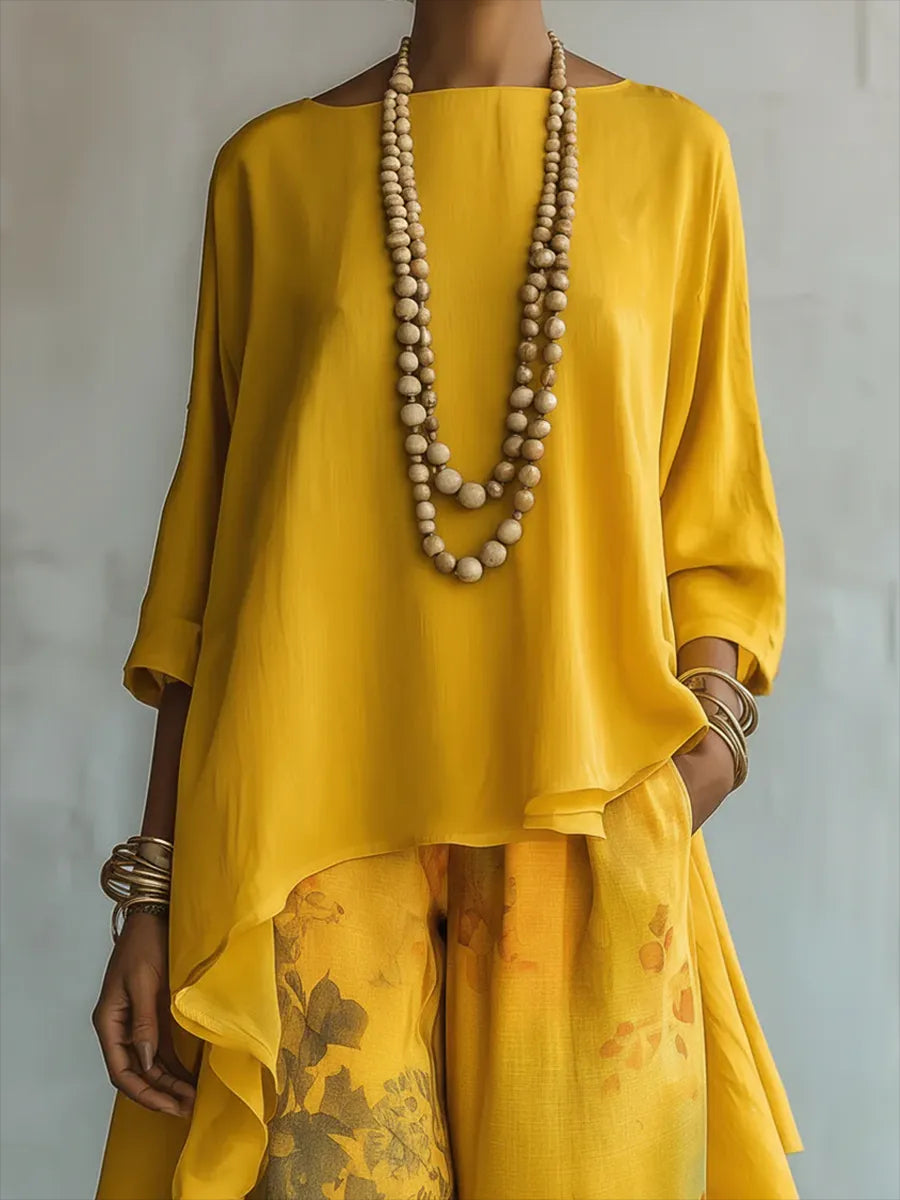 Elegant Artistic Floral Print Two-piece Set