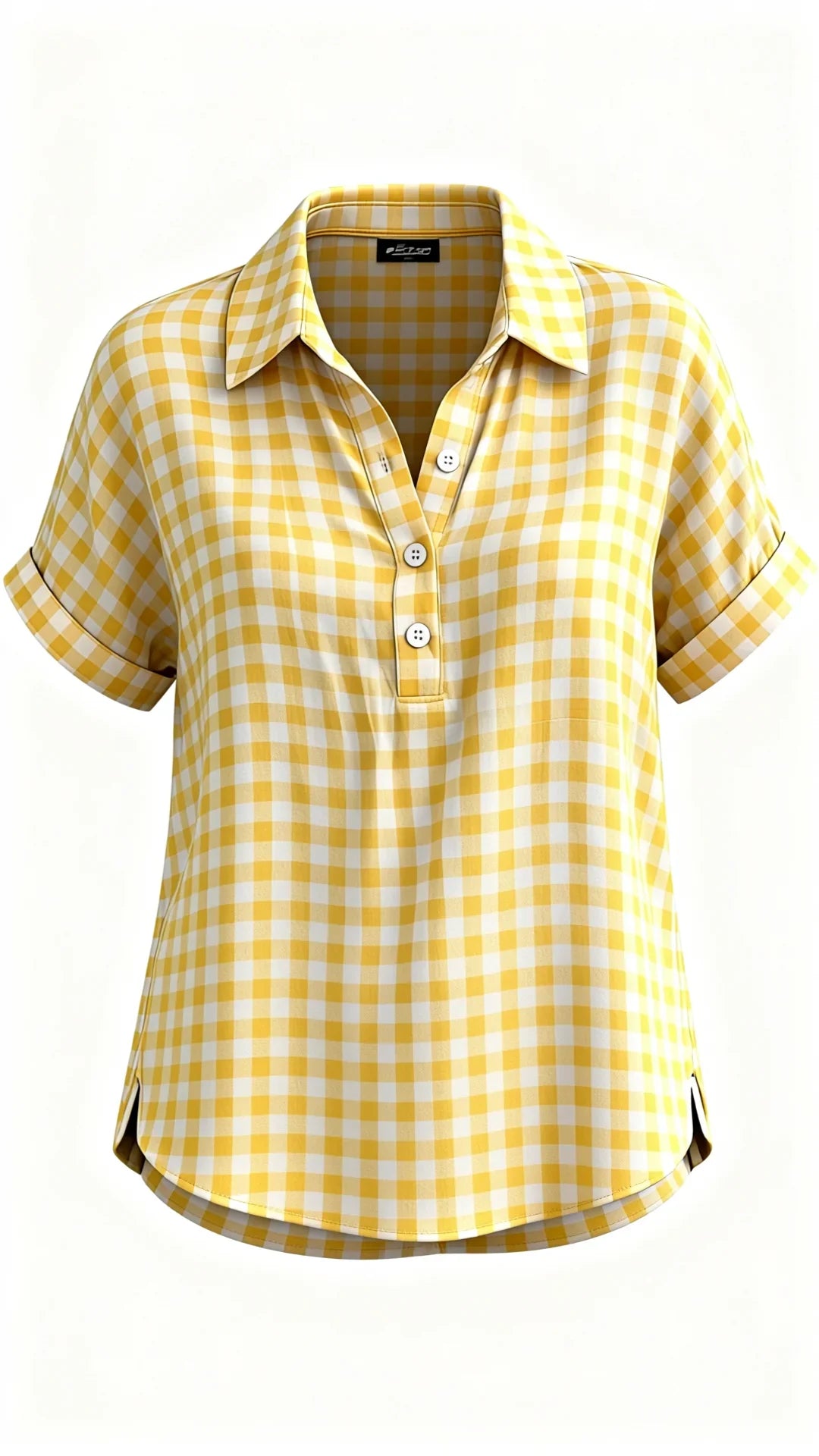 Classic Gingham Cotton-Linen V-Neck Button-Front Blouse