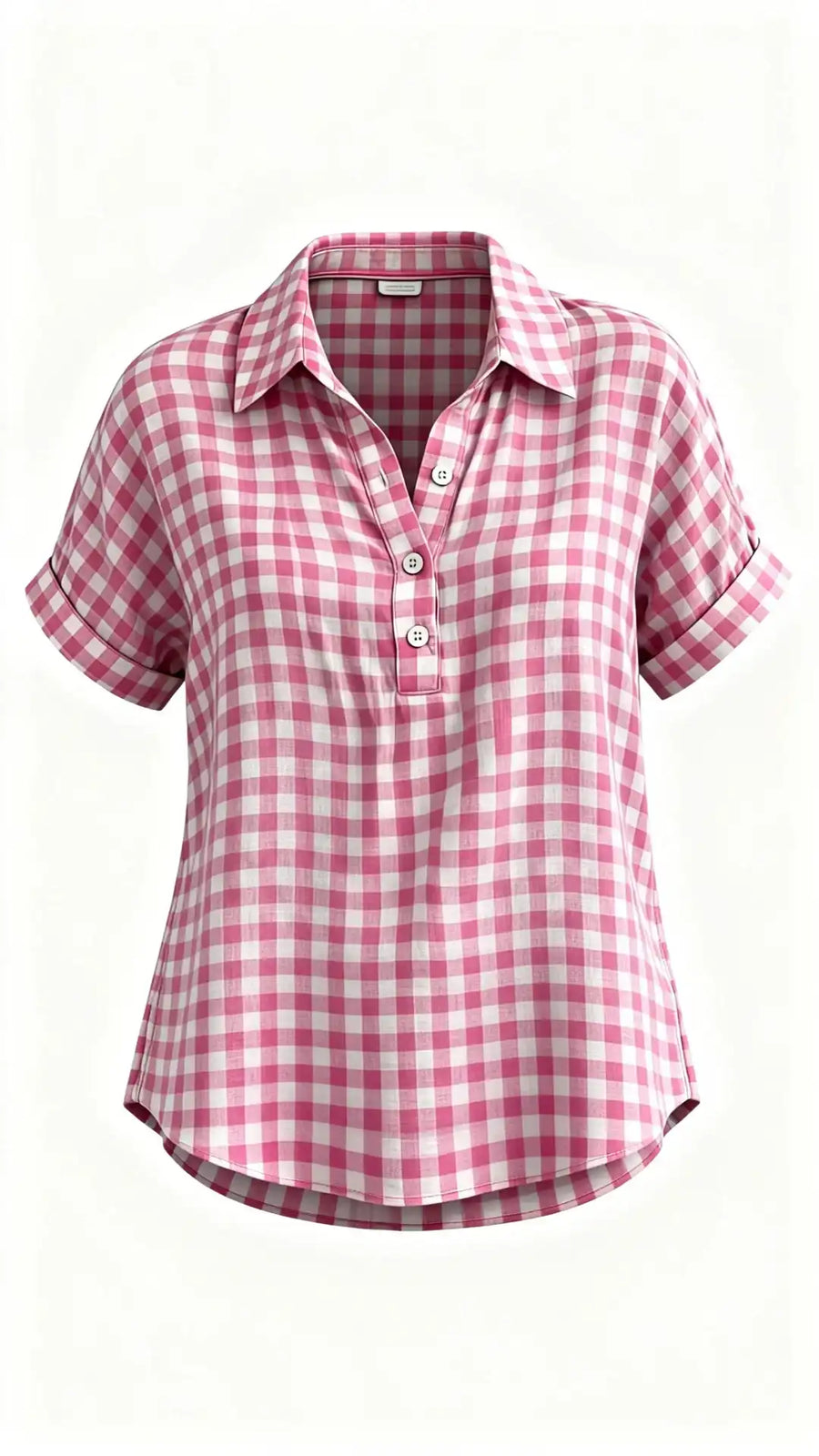 Classic Gingham Cotton-Linen V-Neck Button-Front Blouse